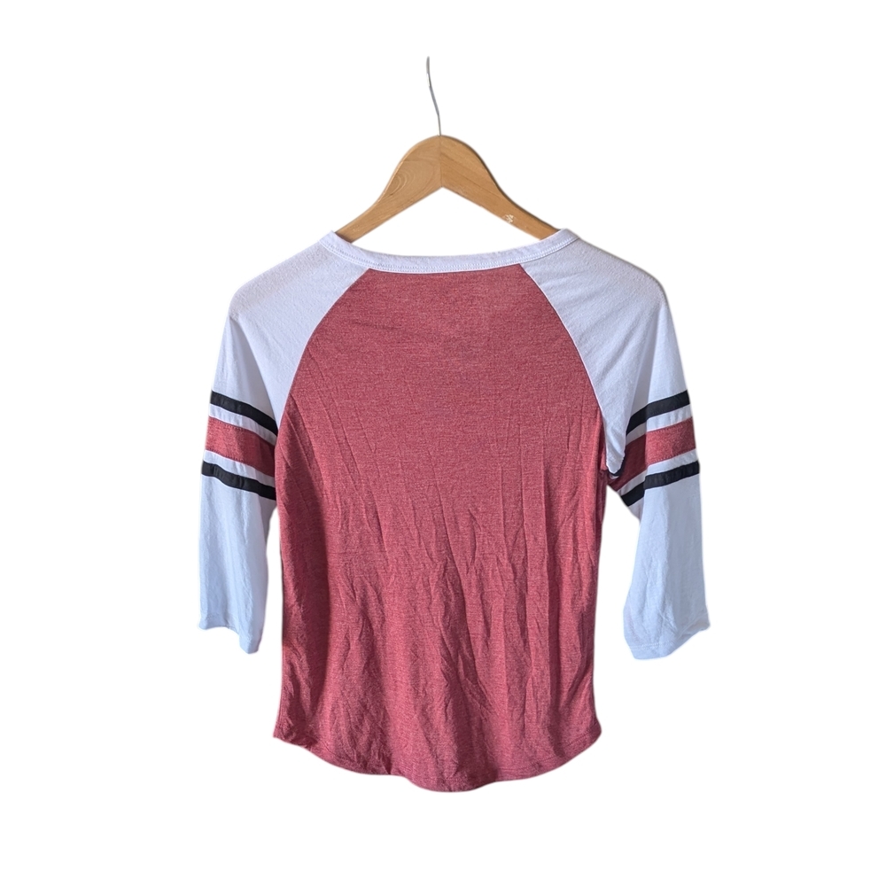 Indiana Hoosiers Top Small Red White Collegiate Game Day Lace Up 3/4 Sleeve NWT - Picture 2 of 9
